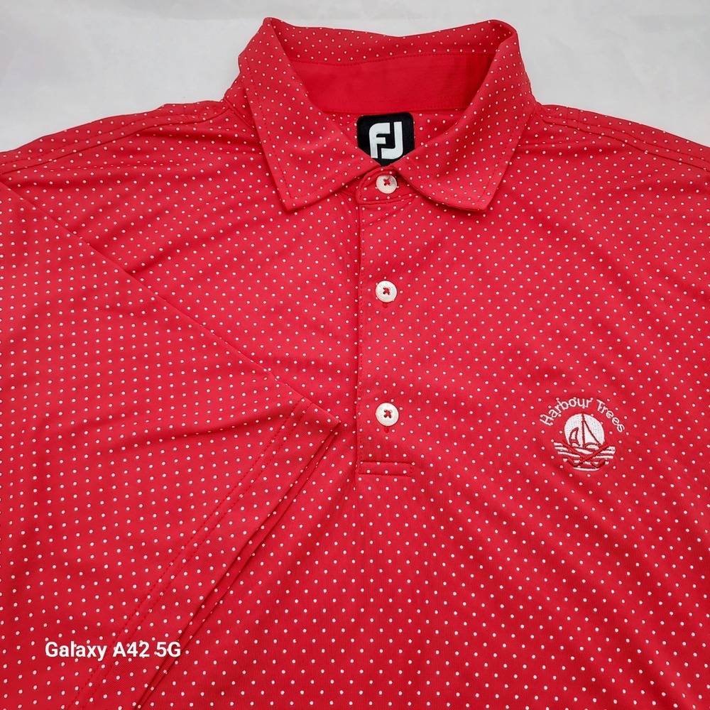 FootJoy Mens Red Polka Dot‎ Harbour Trees Golf Polo Shirt Large FJ ProDry L